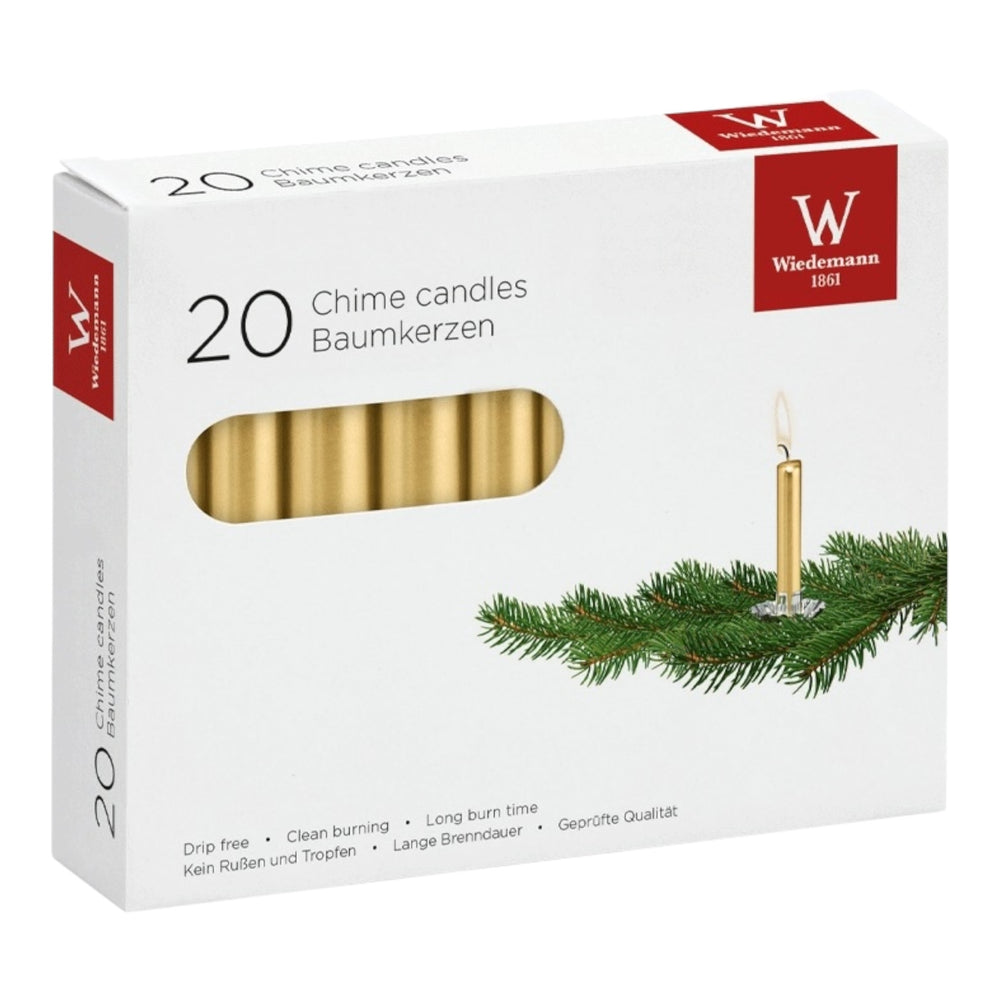 Verpackung mit 20 Christbaumkerzen, Variante Gold, mit Sichtfenster und Deko