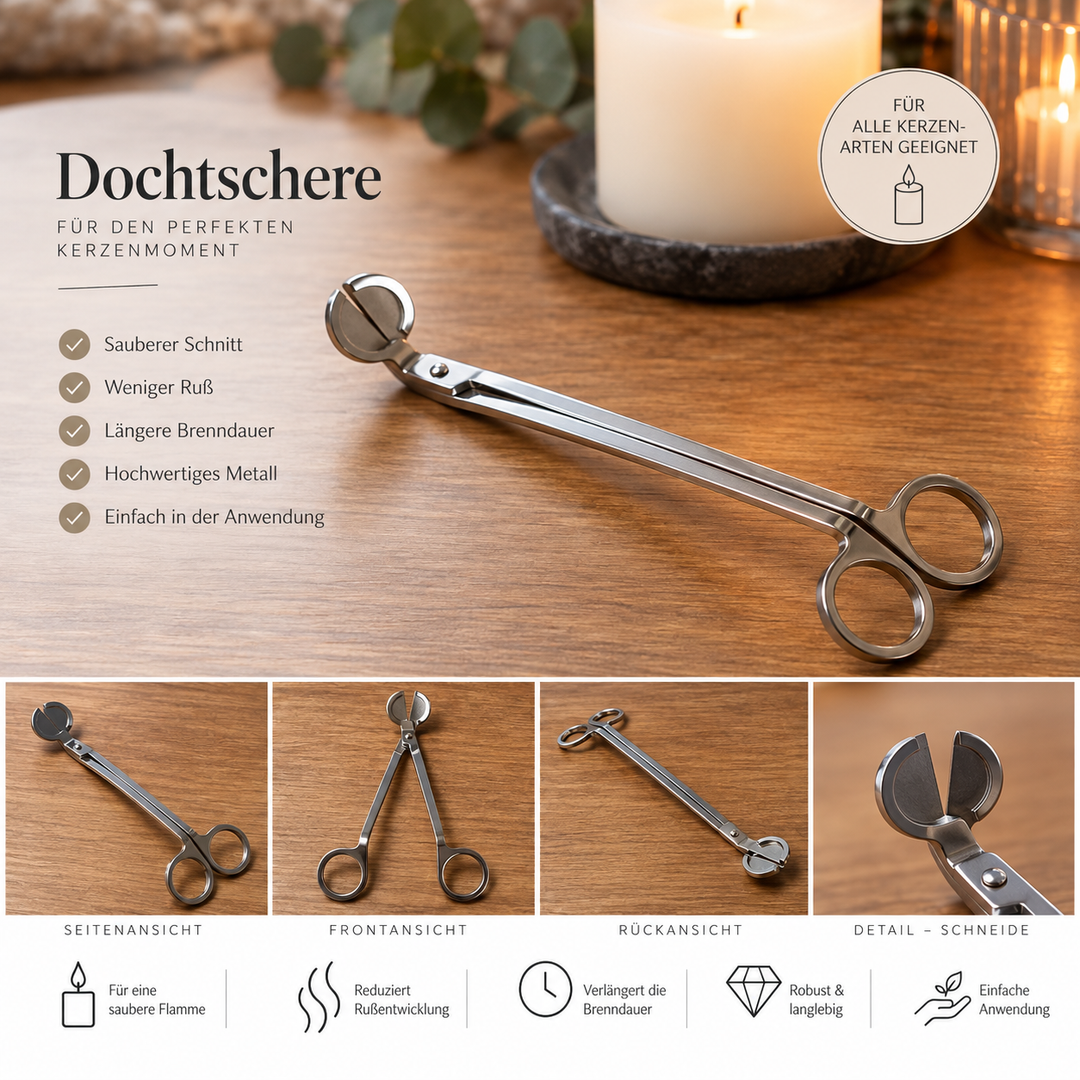 Dochtschere aus Metall für Kerzen – sauberer Dochtschnitt und weniger Ruß
