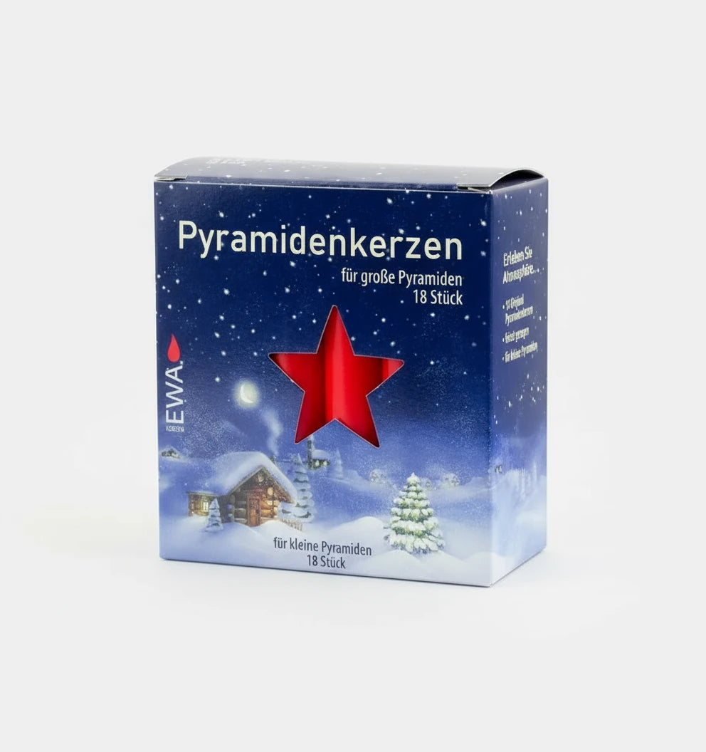 EWA Pyramidenkerzen in Rot, Weiß und Natur – 18 Stück für große Weihnachtspyramiden, fein gezogen, gleichmäßiger Abbrand, in dekorativer Geschenkverpackung.