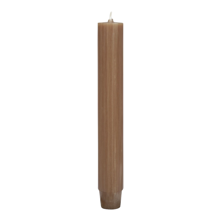 Flachkopf-Stabkerze in muskat, handgearbeitet von JASPERS Kerzen – ca. 10 Stunden Brenndauer, ideal für stilvolle Tischdekorationen.