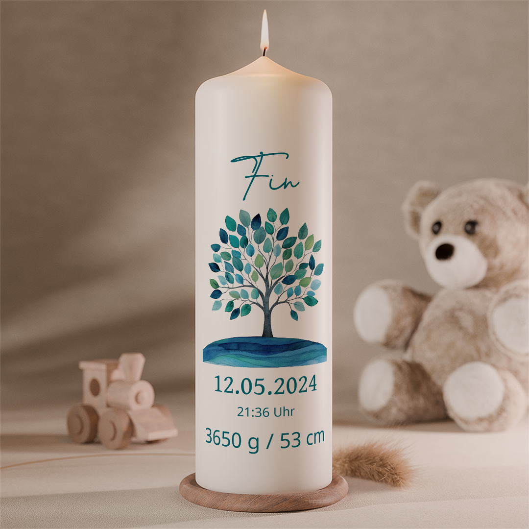 personalisierte geburtskerze lebensbaum mit name und geburtsdaten