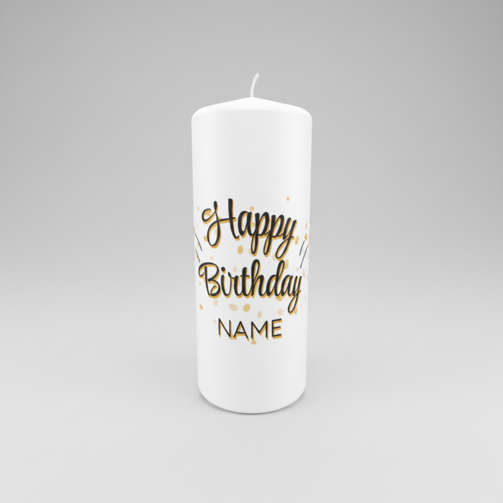Personalisierte Geburtstagskerze „Goldglanz“ in 150 × 60 mm mit individueller Personalisierung und elegantem Gold-Design.