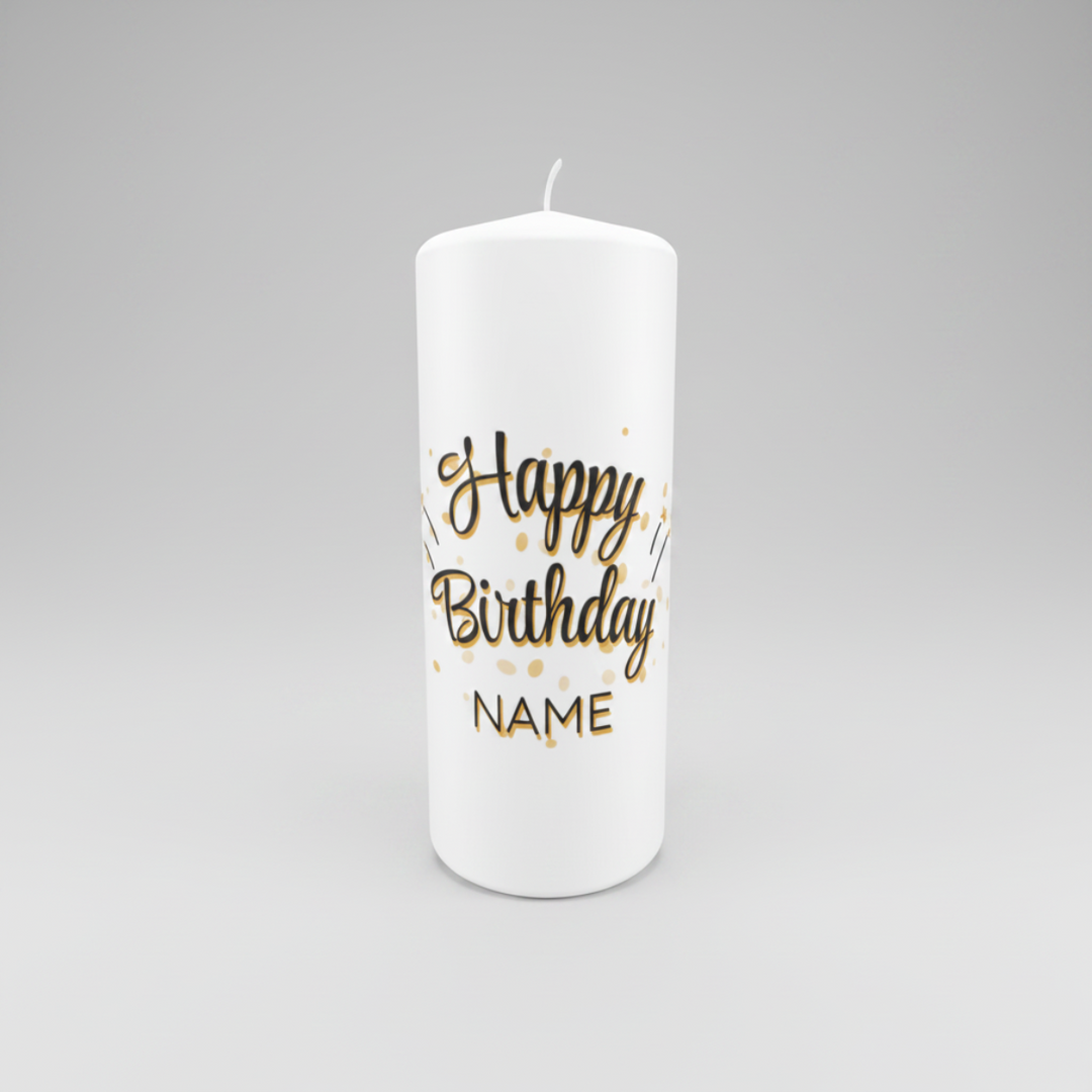 Personalisierte Geburtstagskerze „Goldglanz“ in 150 × 60 mm mit individueller Personalisierung und elegantem Gold-Design.