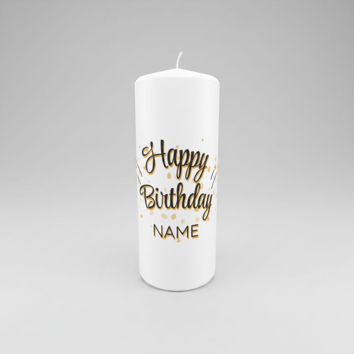 Personalisierte Geburtstagskerze „Goldglanz“ in 150 × 60 mm mit individueller Personalisierung und elegantem Gold-Design.