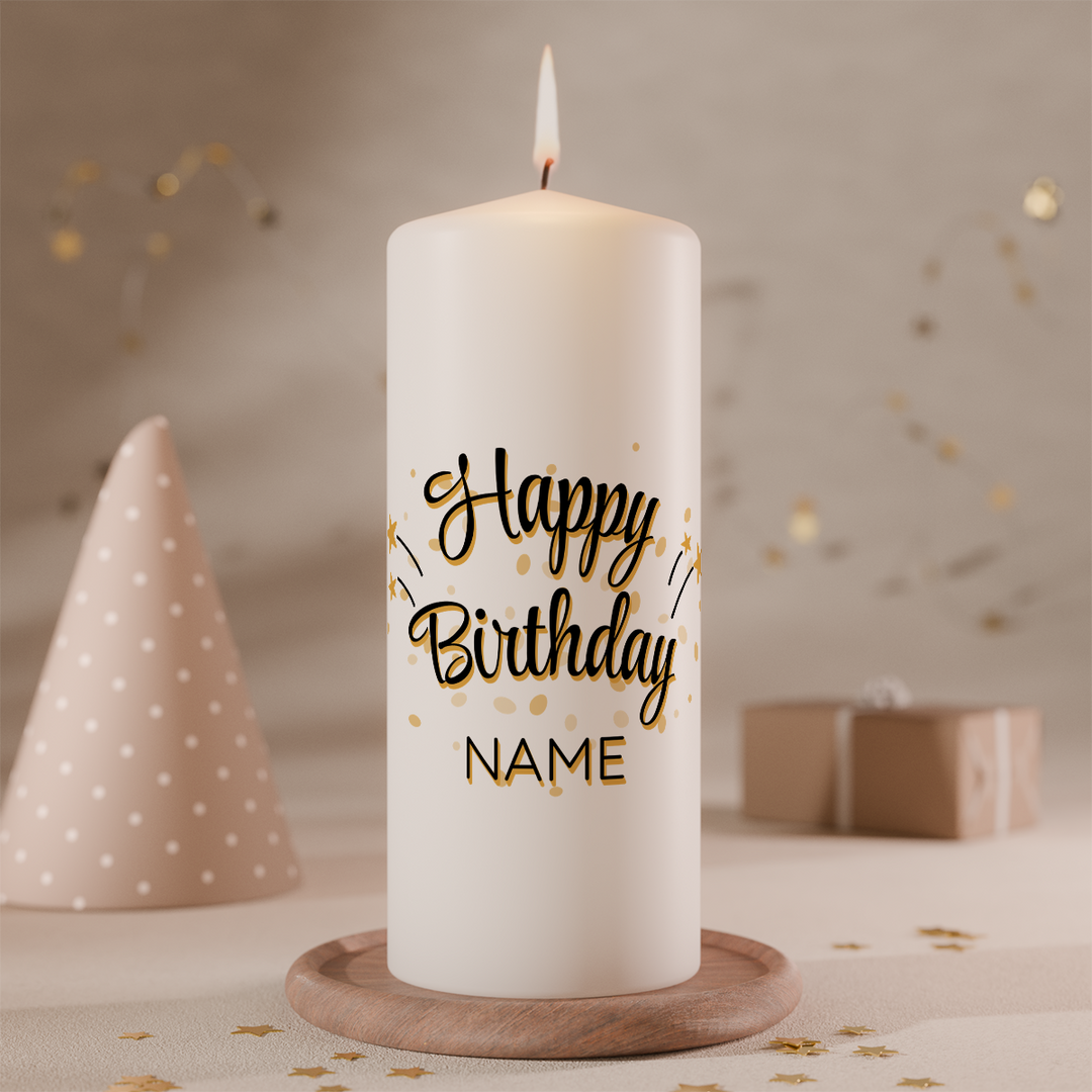 Personalisierte Geburtstagskerze Goldglanz mit Name und Wunschtext in elegantem Gold-Design