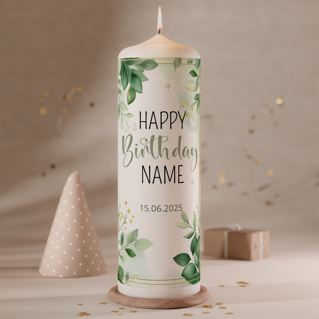 geburtstagskerze personalisiert mit name und datum gruener wunsch design