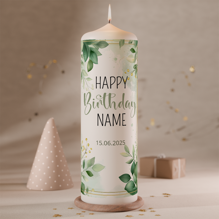 geburtstagskerze personalisiert mit name und datum gruener wunsch design