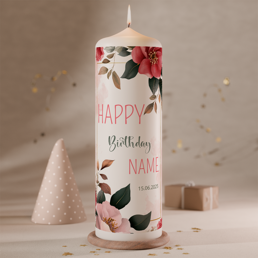 geburtstagskerze personalisiert mit name und datum rosen design rosentraum