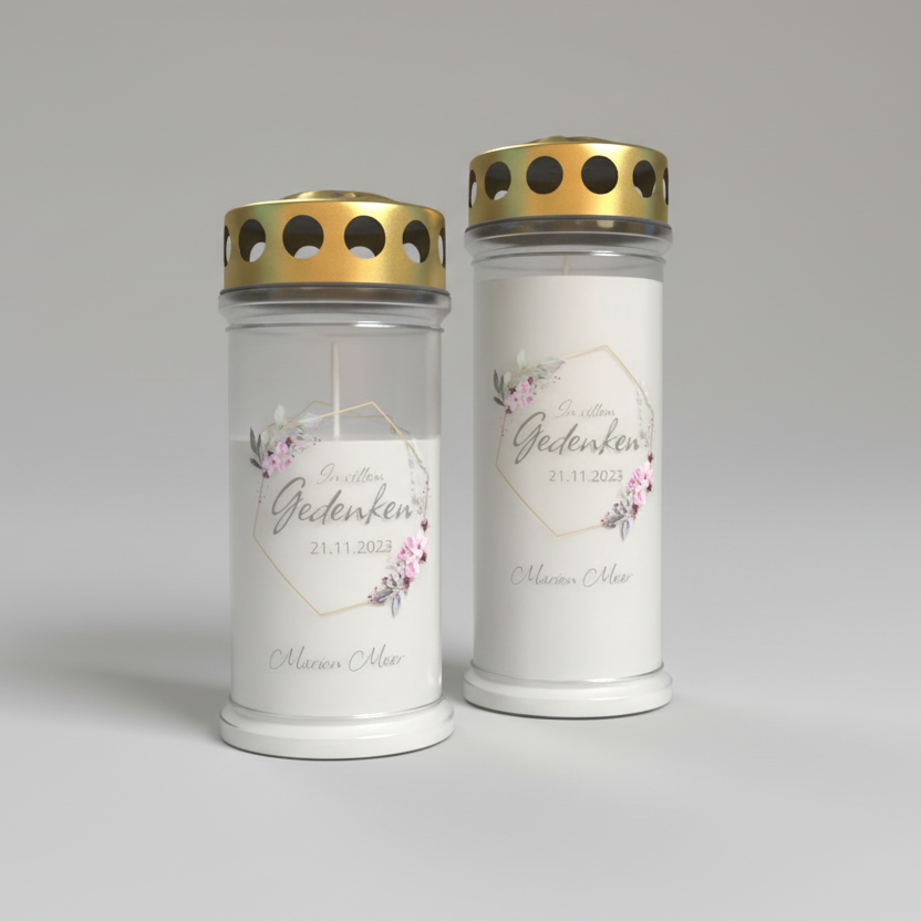Personalisierte Gedenkkerze + Produktname + Personalisierungsmerkmal