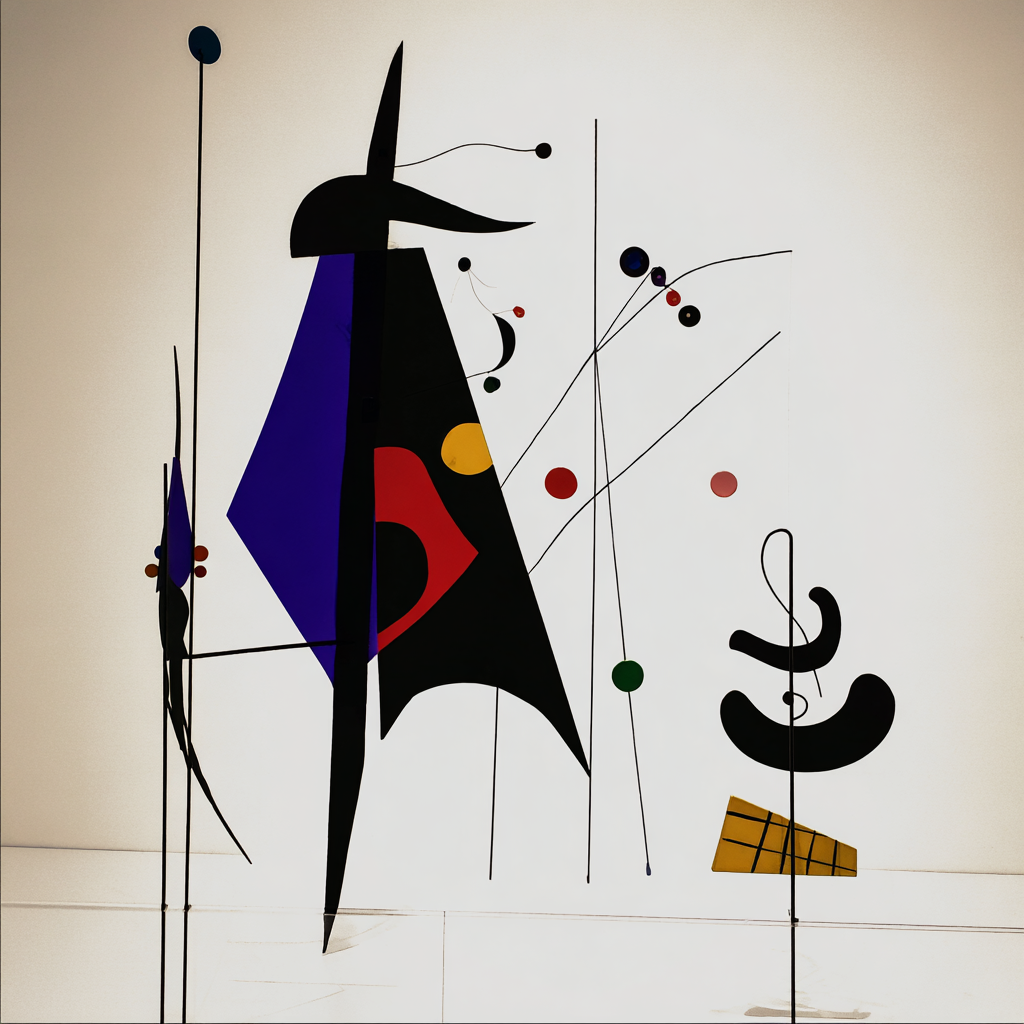 Abstrakte geometrische Komposition mit Linien, Kreisen und Flächen in Schwarz, Blau, Rot und Gelb – modernes Kunstwerk im Stil des Konstruktivismus.
