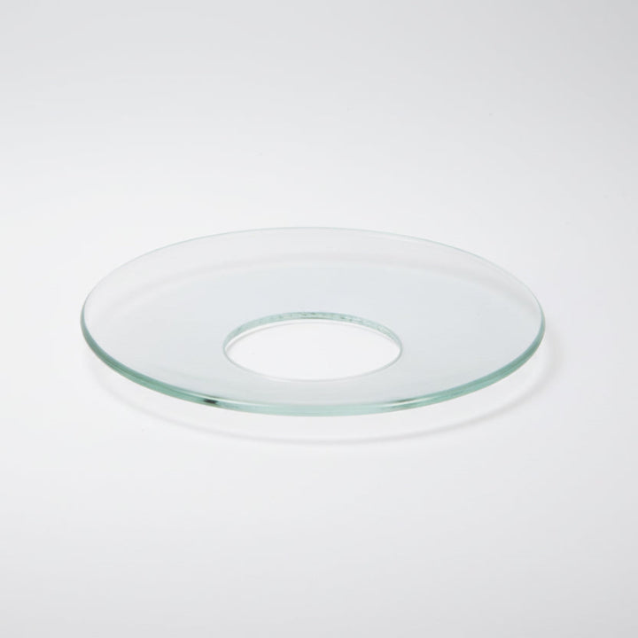 Glasmanschette aus klarem Glas als Tropfschutz unter Kerzen, runde Glasauflage für Kerzenständer