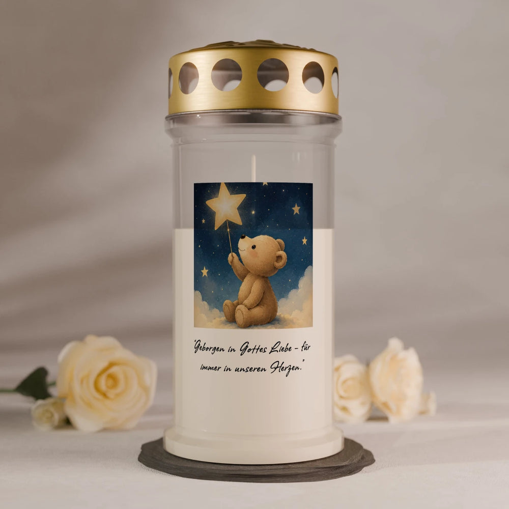 4-Tage-Grablicht für Sternenkinder mit Teddybär und leuchtendem Stern
