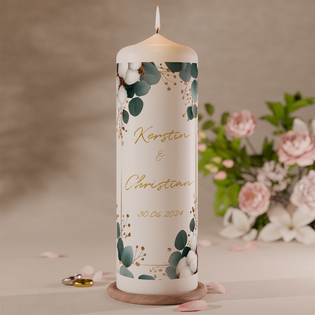 personalisierte hochzeitskerze schwarz weiss mit namen und datum