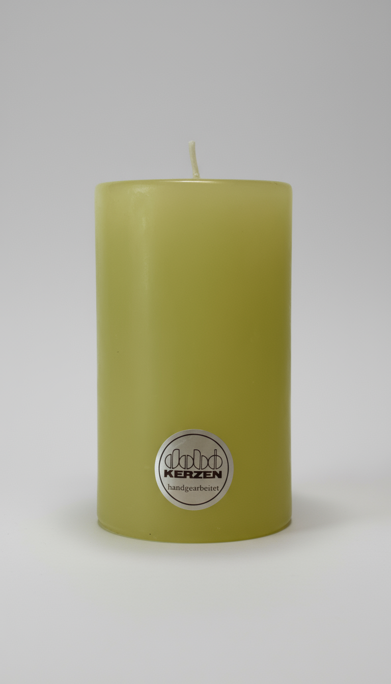 Jadefarbene Stumpenkerze aus Wachs, handgearbeitet und hochwertig gegossen, hergestellt von DOBO Kerzen.