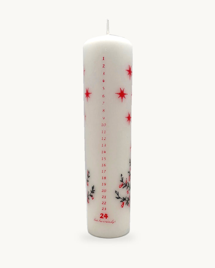 Kalenderkerze mit Dänemark-Motiv als Einzelprodukt, Höhe 23,5 cm und Durchmesser 55 mm