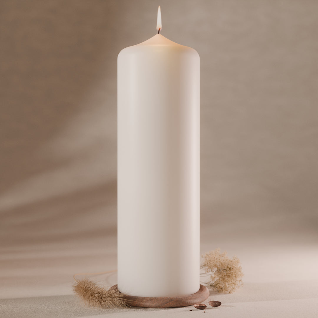 Kerzenrohling Stumpenkerze in Weiß und Elfenbein im Vergleich, 250x80 mm und 200x70 mm