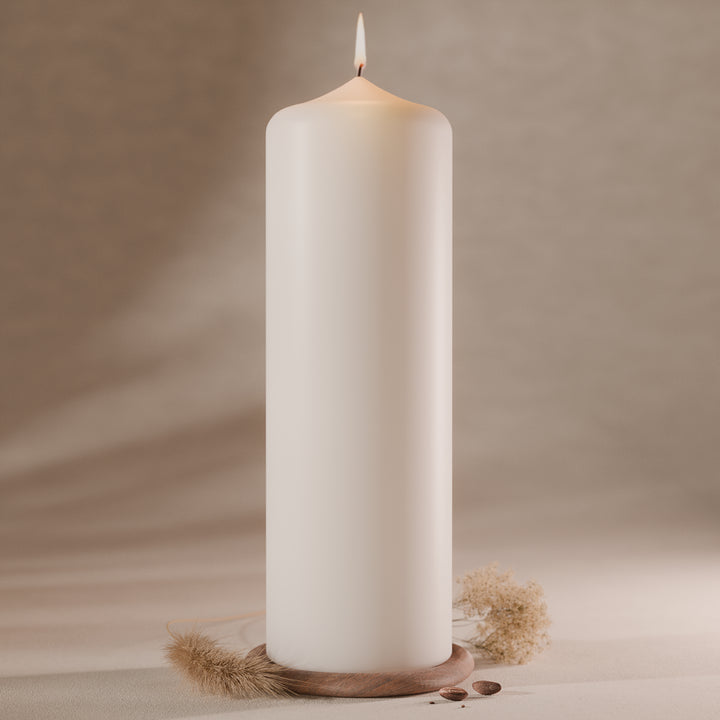 Kerzenrohling Stumpenkerze in Weiß und Elfenbein im Vergleich, 250x80 mm und 200x70 mm