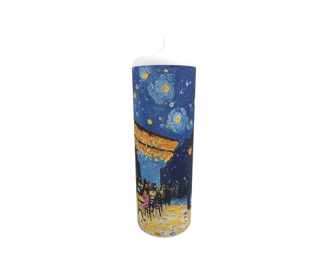 Künstlerkerze mit Gemälde von Van Gogh: Straßencafé bei Nacht
