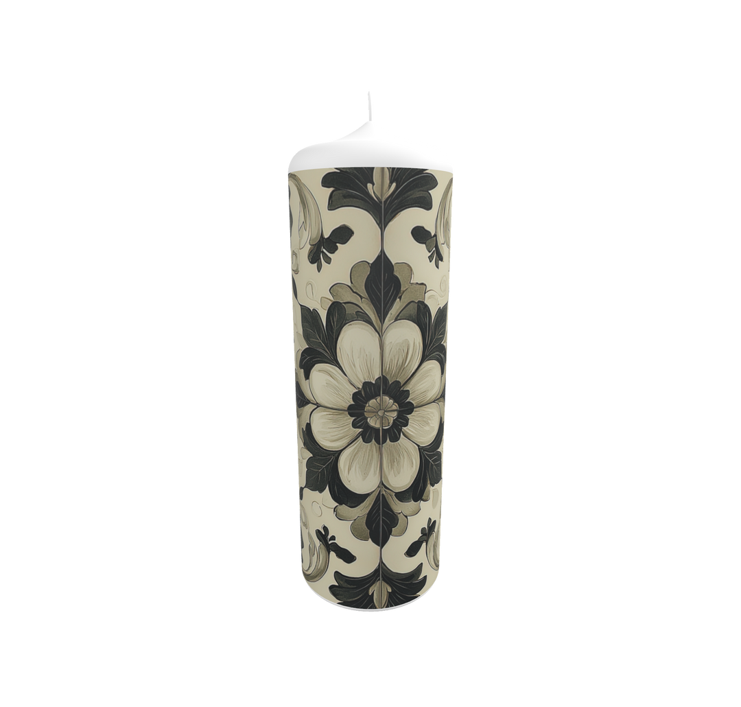 Künstlerkerze mit symmetrischem Sonnenblumen-Muster
