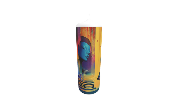 Künstlerkerze mit Frau, Spiralen und Symbolik der Wandlung