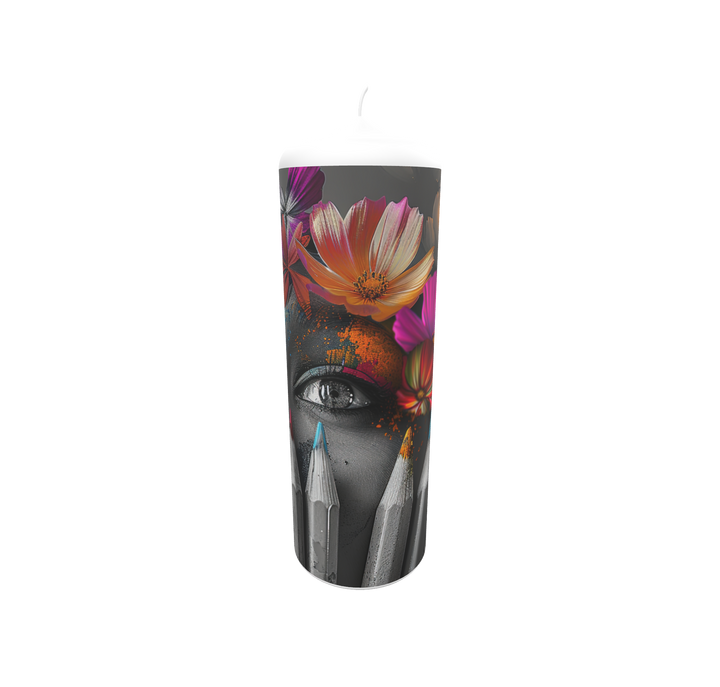Künstlerkerze mit floralen, impressionistischen Farbflächen