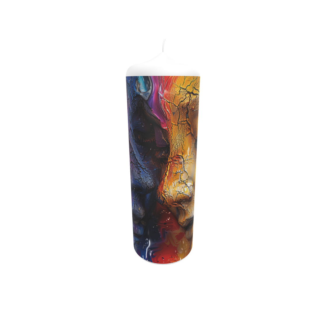 Künstlerkerze mit figurativem Motiv in fließenden Farbe