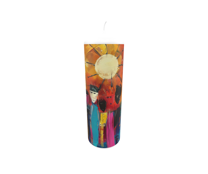 Künstlerkerze mit kräftigem floralen Farbspiel und Goldakzent