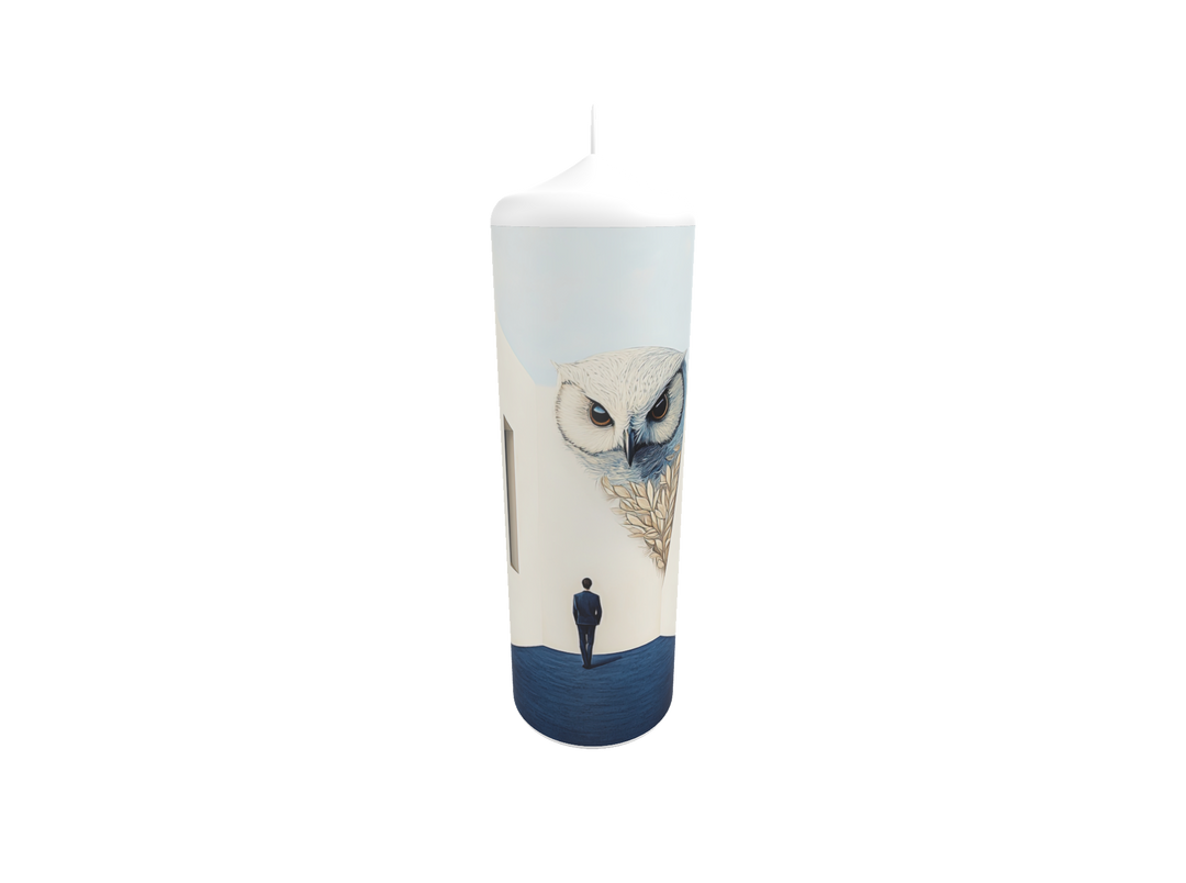 Künstlerkerze mit blauer Fläche und stilisiertem Auge