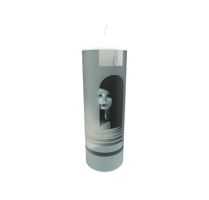 Künstlerkerze mit Gesichtsfragmenten im Nebel und sanftem Hell-Dunkel-Kontrast.