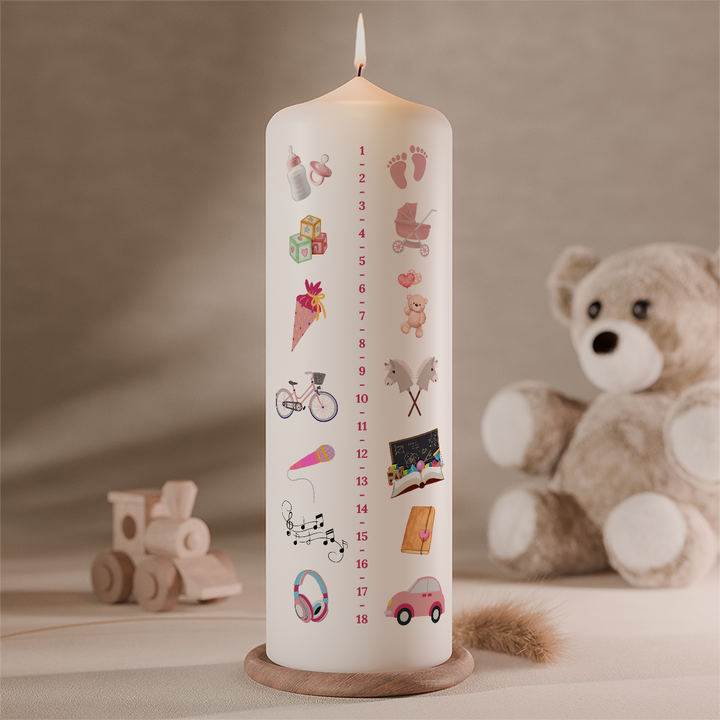 personalisiertes lebenslicht maedchen kerze geburt bis 18 jahre rosa