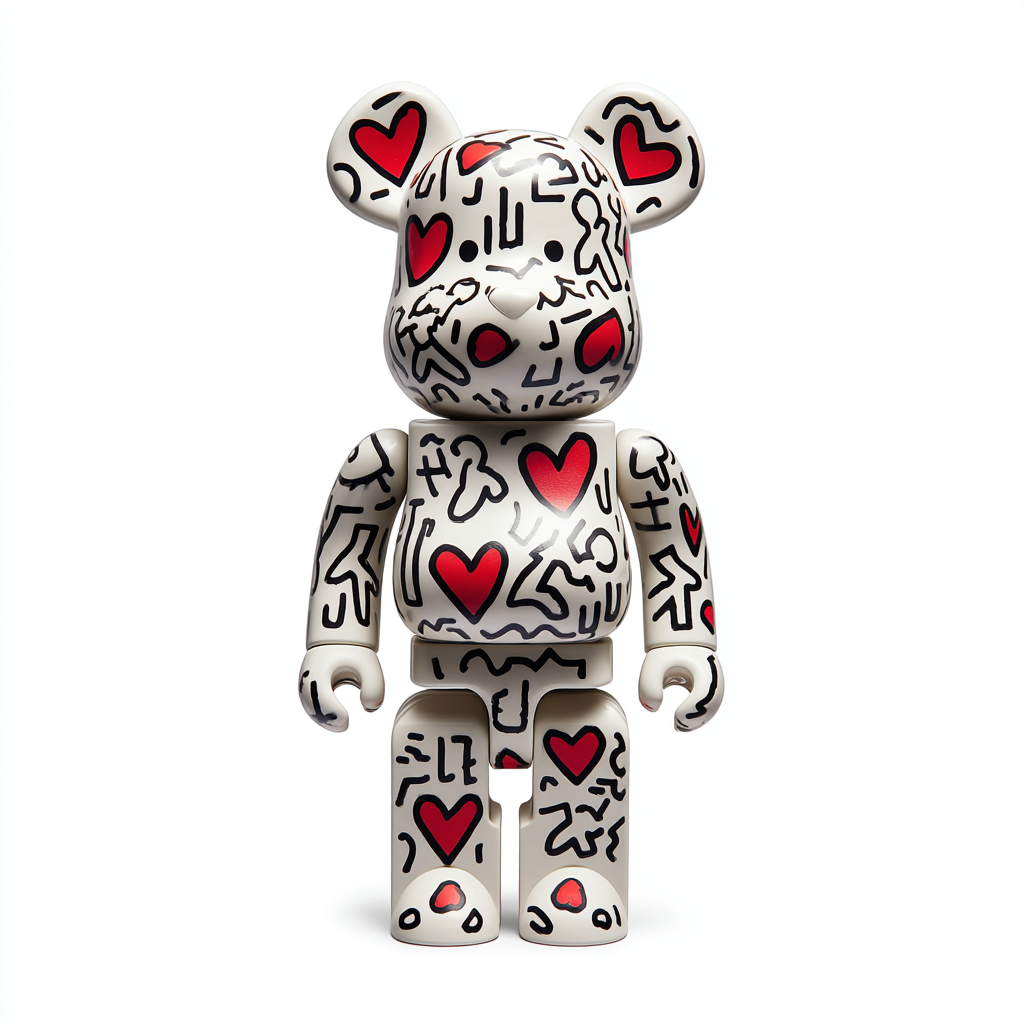 designfigur mit roten herzen und schwarzen linien im popart stil
