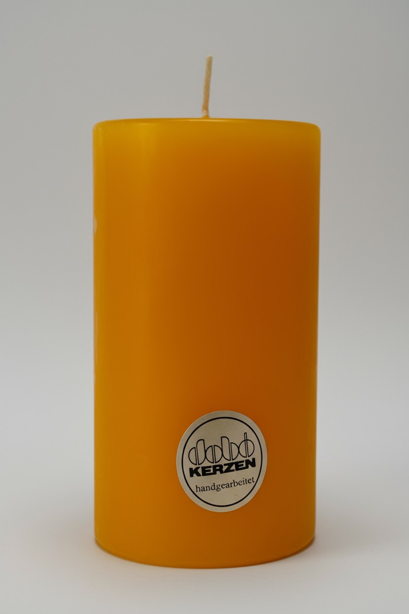 Maisgelbe Stumpenkerze aus Wachs, handgearbeitet und hochwertig gegossen, hergestellt von DOBO Kerzen.
