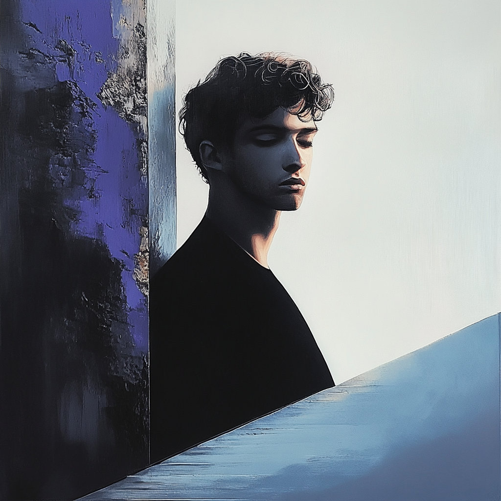 Porträt eines nachdenklichen Mannes im minimalistischen Licht-Schatten-Kontrast
