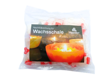 Nachfüllpackung mit roten Wachs-Fischmotiven für Wachsschale, freigestellt mit transparentem Hintergrund und Produktetikett