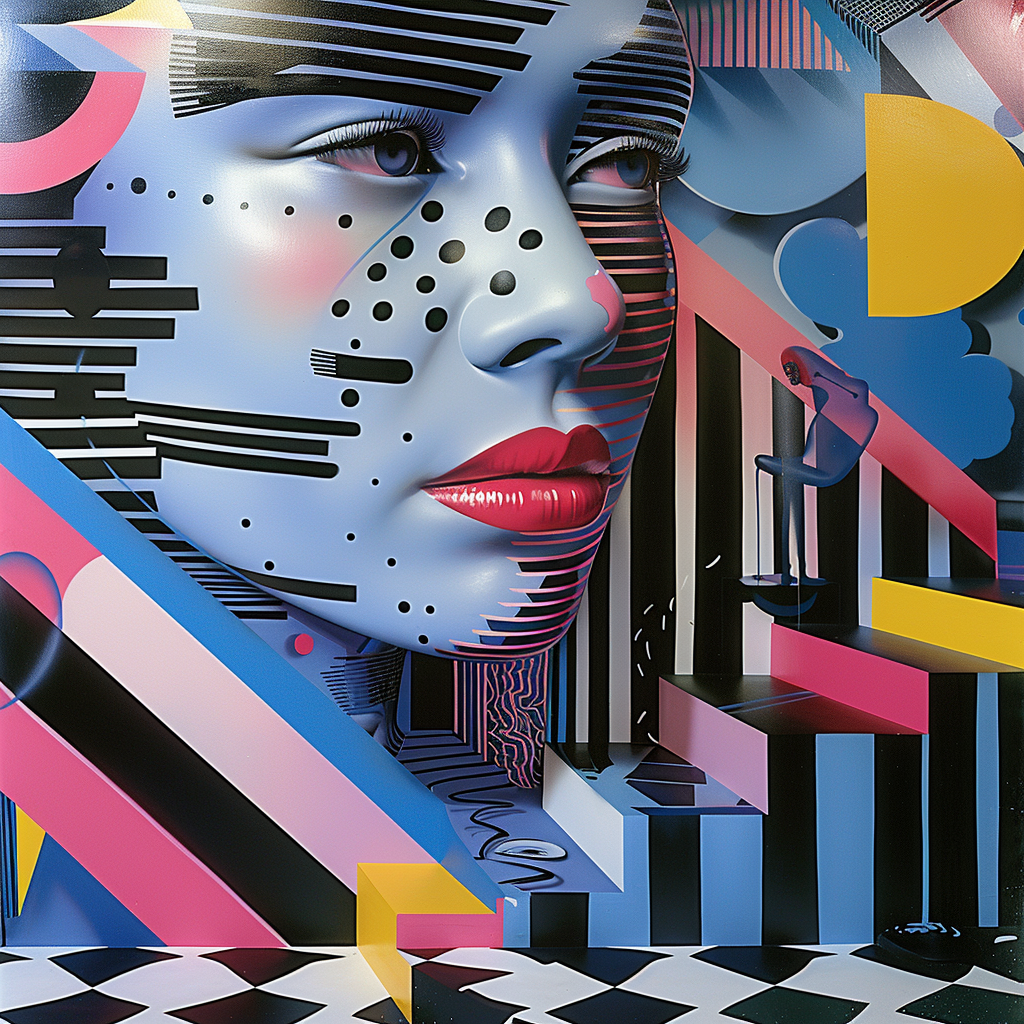 futuristisches frauenporträt mit geometrischen mustern in neonfarben
