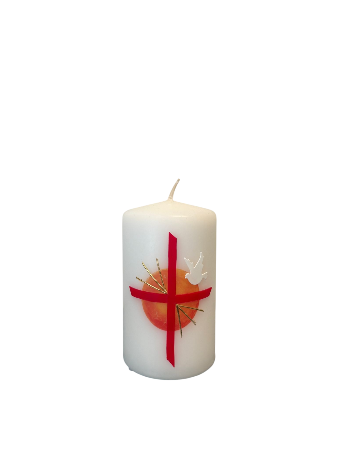 Osterkerze mit rotem Kreuz auf gelbem Hintergrundsymbol