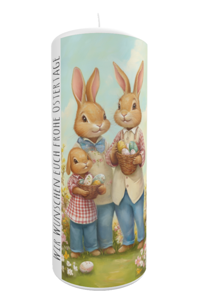 Osterkerze mit Hasenfamilie – liebevoll und stimmungsvoll