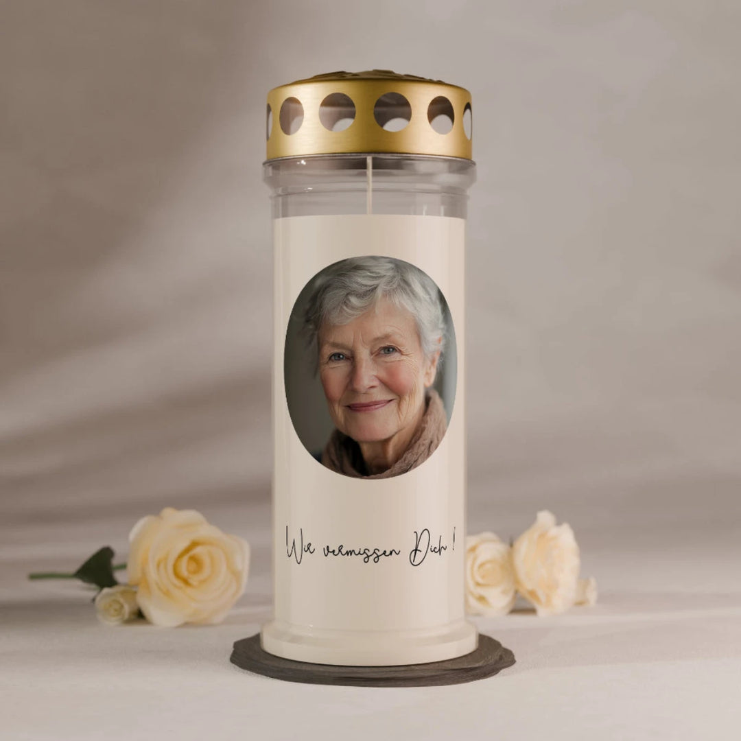 Gedenkkerze mit Foto personalisiert