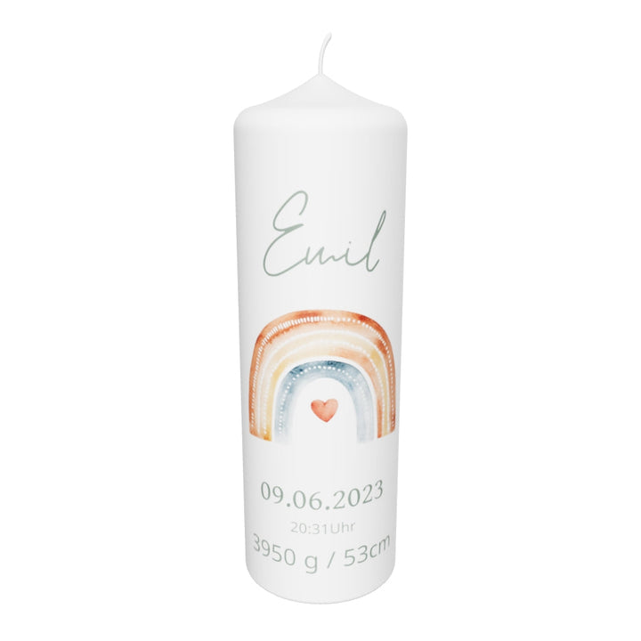 Geburtskerze „Regenbogen Emil“ – personalisiertes Geschenk zur Geburt