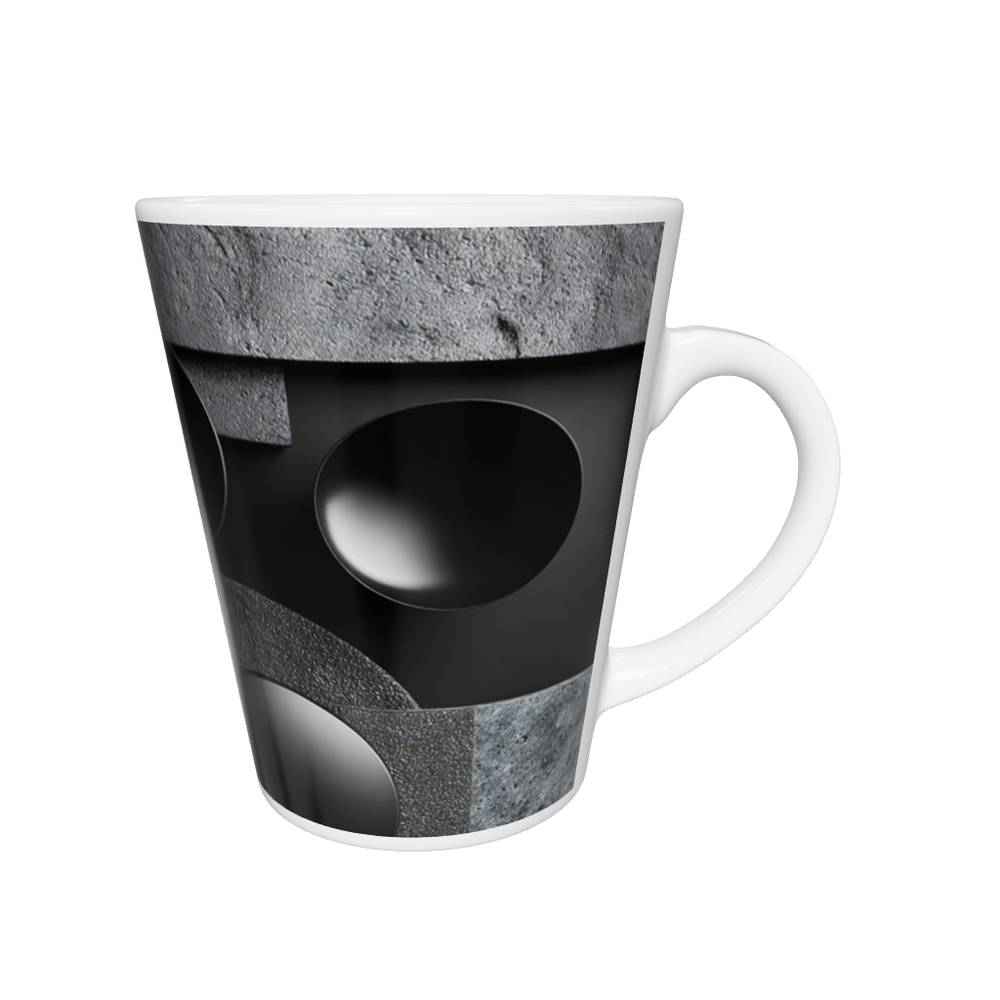 „Latte-Tasse konisch mit minimalistischem schwarzem Design, Bauhaus-inspirierte Kunst in Schwarz-Weiß“