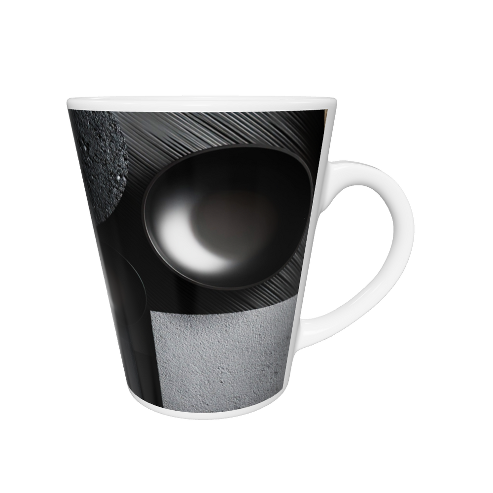 „Latte-Tasse konisch mit schwarzem geometrischem Motiv, minimalistisch im Bauhaus-Stil“