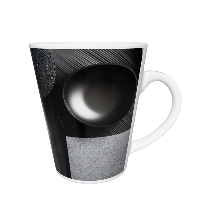 „Latte-Tasse konisch mit schwarzem geometrischem Motiv, minimalistisch im Bauhaus-Stil“