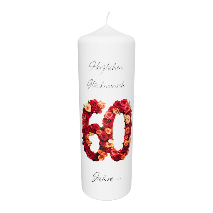 Jubiläumskerze „60 Jahre Rosenpracht“ – Handgemacht & Personalisierbar