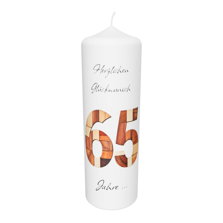 Jubiläumskerze „65 Jahre Natur“ – Edles Holzdesign & Personalisierung