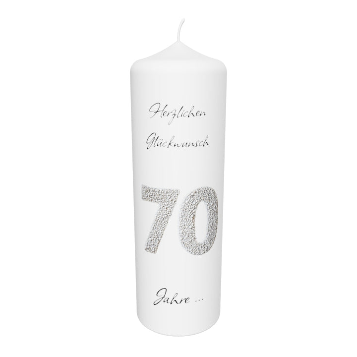 Jubiläumskerze „70 Jahre Glanzstück“ – Silber-Design & Personalisierung