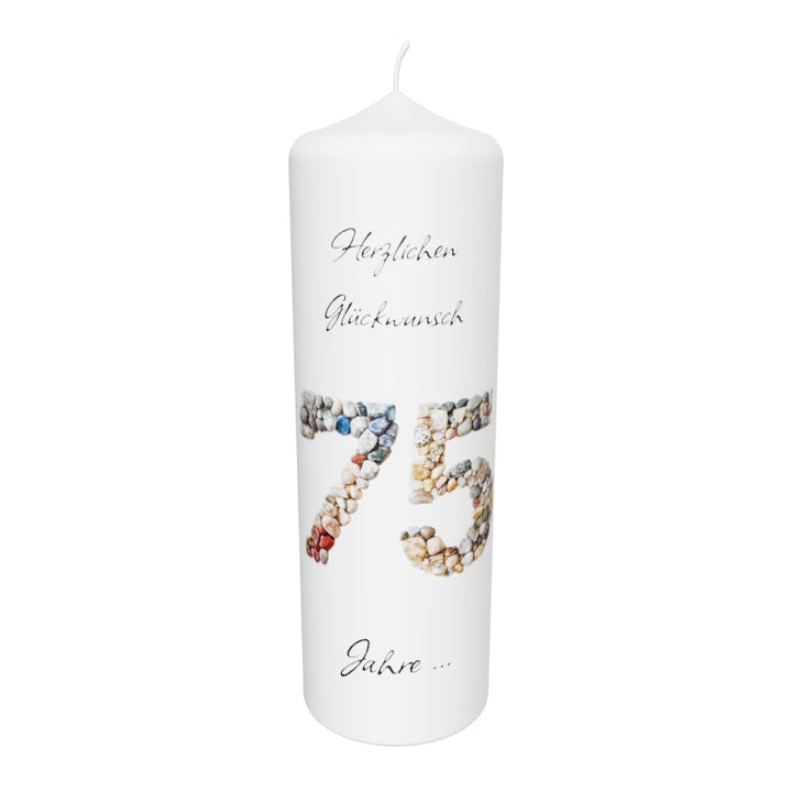 Jubiläumskerze „75 Jahre Lebenswege“ – Naturstein-Design & Personalisierbar