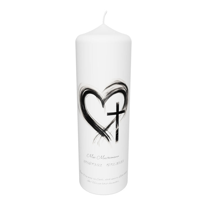 Trauerkerze mit Herz & Kreuz im Pinselstil – Ein Ausdruck von Liebe und Glaube