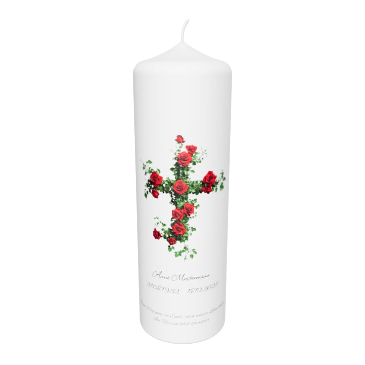 Trauerkerze mit Rosenkreuz – liebevoll, symbolisch & personalisierbar
