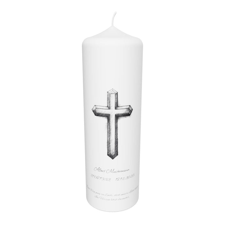 Trauerkerze „Skizzenkreuz“ – kunstvoll, klassisch & würdevoll