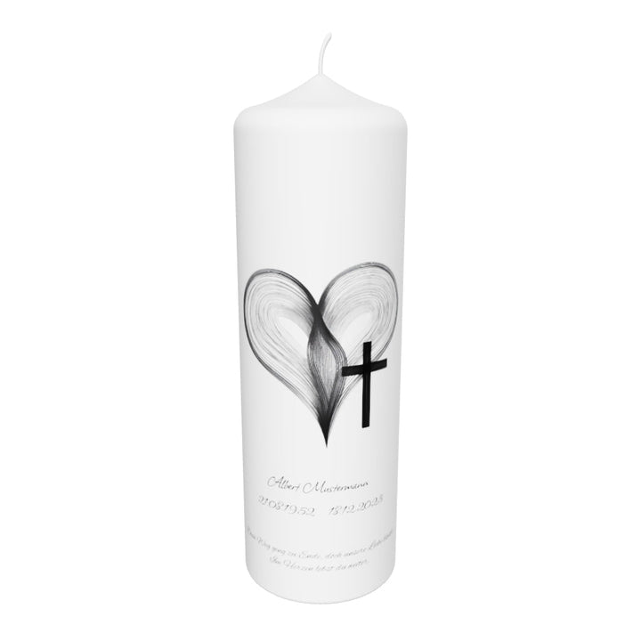 Trauerkerze „Herzlinien & Kreuz“ – modern, innig & symbolstark